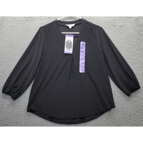 Vince Camuto Tops - Two by Vince Camuto Blouse Top Womens XS Black Pleated Stretch Balloon Sleeve